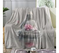 Générique Plaid Bouddha, Couverture Polaire 150x200 Motif Culture Asiatique, Plaid Lit 1 Personne Flanelle Doux, Jeté de Canapé, Decoration & Cadeau (H27)