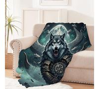 Générique Plaid canape 130x150 cm Lune du Navire De Guerre Wolf Head Plaid canape Dangle Couverture Douce en Polyester pour canapé lit Voyage Camping Bureau, légère Chaude et Confortable EM2130-124