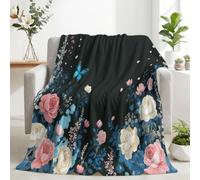 Générique Plaid Canapé Doux Rose Papillon Vintage Flanelle Microfibre | Jeté de Lit, Couverture Polaire 220x240cm, 270g/m², Effet Cocooning Fleurs Florales Sombres Mystérieuses, Respirante