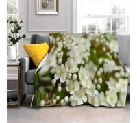 Générique Plaid Canape Fleurs de Cerisier Blanches, Fleurs Couverture Polaire en Flanelle Douce Chaude Couvre Lit 1 Personnes 140x200cm Jeté de Canapé Moelleuse Dessus de lit Canapé lit AL1995