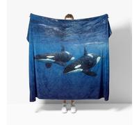Générique Plaid Canape Hiver, Orque sous Marin Animal Flanelle Plaid Polaire Douce et Duveteuse, Bleu Couverture Blanket Jeté de Canapé Couverture lit 1 Personnes 130x150 cm