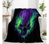 Générique Plaid Canapé Polaire Doux et Confortable Crâne Gothique Halloween | Couverture Douce et Chaude 100x130cm Flammes Vert Néon, Jeté de Canapé et Couvre-Lit, Plaid Salon Effet Cocooning