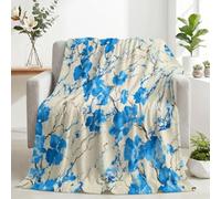 Générique Plaid Canapé Polaire Doux et Confortable Moderne Milieu Siècle | Couverture Douce et Chaude 130x150cm Fleurs Florales Bleues, Jeté de Canapé et Couvre-Lit, Plaid Salon Effet Cocooning