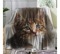 Générique Plaid Chat Mignon, Couverture Polaire 130x150 Motif Chaton, Plaid Lit 1 Personne Flanelle Doux, Jeté de Canapé Petite Taille, Decoration & Cadeau (T26)