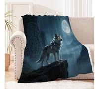 Générique Plaid Chien 150x200 cm Lune du Loup Plaid Epais Couverture Chaude légère en Polyester pour lit canapé Camping Voyage Bureau, Douce et Respirante EM2130-1999