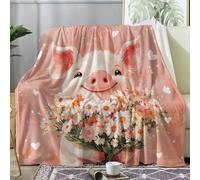 Générique Plaid Cochon Mignon, Couverture Polaire 180x200 Motif Rose Animaux, Plaid Lit 1 Personne Flanelle Doux, Jeté de Canapé, Decoration & Cadeau (J35)