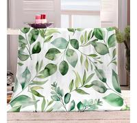 Générique Plaid Couverture 220x240 cm Aquarelle Feuilles Tropicales Eucalyptus Douce Moelleuse Flanelle Couverture de Lit Plaid Jeté de Canapé Convient Bebe Enfants et Adultes Rester Chaud en Hiver
