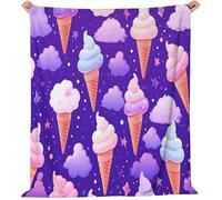 Générique Plaid Couverture en Flanelle,Dessin Animé Mignon Glace Nuages Étoiles Super Doux et Chaud Jeté de Canapé - Violet Couverture lit canapé et Enfants 150 x 200 cm
