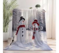 Générique Plaid Couverture en Flanelle - Hiver Forêt Bonhomme De Neige Imprimé Sherpa Couverture Chaude Douillette, Gris Doux Literie Couvertures pour Enfants Adolescents 180 x 220 cm