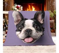 Générique Plaid Couverture Flanelle, 3D Animaux Bouledogue FrançAis Jeté de Canapé, Couverture lit 1 Personnes Violet Plaid Canape Polaire Douce Chaud, pour Camping et Voyage 130x150 cm