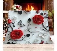 Générique Plaid Couverture Flanelle, Rose Et Papillon en Relief 3D Jeté de Canapé, Couverture lit 1 Personnes Blanc Plaid Canape Polaire Douce Chaud, pour Camping et Voyage 130x150 cm