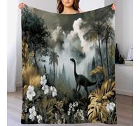 Générique Plaid Couverture imprimée des Dinosaures dans La Jungle, Chaude Douce Moelleuse Brume Forêt Flanelle Couverture de Lit Jeté de Canapé 200 × 220 cm - Convient Adulte et Enfants
