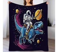 Générique Plaid Couverture imprimée Espace Tyrannosaure Rex, Chaude Douce Moelleuse Astronautes Dinosaures Flanelle Couverture de Lit Jeté de Canapé 220 × 240 cm - Convient Adulte et Enfants