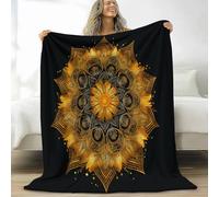Générique Plaid Couverture imprimée Exquis Mandala Symétrie, Noir Chaude Douce Moelleuse Flanelle Couverture de Lit Couvre-lit Jeté de Canapé 130 x 150 cm - Convient Adulte et Enfants