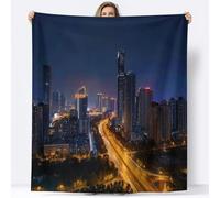 Générique Plaid Couverture imprimée Moderne Gratte-Ciel Ciel Nocturne, Bleu Chaude Douce Moelleuse Flanelle Couverture de Lit Couvre-lit Jeté de Canapé 180 x 200 cm - Convient Adulte et Enfants