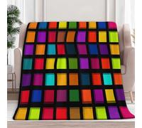 Générique Plaid Couverture imprimée Pop Art Carrés Grille, Bleu Clair Chaude Douce Moelleuse Flanelle Couverture de Lit Couvre-lit Jeté de Canapé 130 x 150 cm - Convient Adulte et Enfants