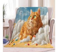 Générique Plaid Couverture Polaire 100 x 130 cm Animal Chat Ciel Impression Douce Flanelle Couverture de Lit Plaid Jeté de Canapé Convient Adultes et Enfants Rester Chaud en Hiver, Bleu