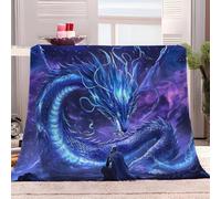 Générique Plaid Couverture Polaire 150x200 cm Bleu Violet Ciel Étoilé Art Fantaisie Dragon Jeté de Canapé, Couverture lit Plaid Canapé Flanelle 1-2 Personnes, Jete de Canape Chaud Doux en Peluche