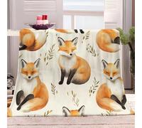 Générique Plaid Couverture Polaire 220x240 cm Renard De Dessin Animé Crème Jeté de Canapé, Couverture lit Plaid Canapé Flanelle 1-2 Personnes, Jete de Canape Chaud Doux en Peluche