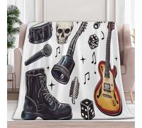 Générique Plaid Couverture Polaire Crâne De Guitare Graffiti Rock Couverture Flanelle 180x220 cm, Blanc Plaid Polaire Sherpa Chaud Canapé, Jete de lit, Couvertures Peluche Moelleuse