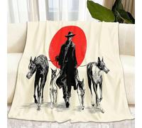 Générique Plaid Couverture Polaire en Flanelle Western Cowboy - Jeté de Canapé Couverture Lavable Douce et Confortable Cowboy Animaux Chien Soleil Rouge pour Maison Bureau Lit et Canapé 180 x 200 cm
