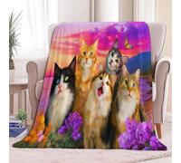 Générique Plaid Couverture Polaire Flanelle Côtier Animal Chat, Imprimée Chaude Douce Moelleuse Couverture de Lit Jeté de Canapé 220 x 240 cm - Violet Convient Adulte et Enfant