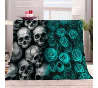 Générique Plaid Couverture Polaire Flanelle Crâne Et Roses 150x200 cm Imprimé 3D Couverture de Canapé Jeté de Lit Couverture de Voyage Douce et Chaude pour Adulte et Enfants