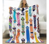 Générique Plaid Couverture Polaire Flanelle Délicat Sport Skateboard, Imprimée Chaude Douce Moelleuse Couverture de Lit Jeté de Canapé 220 x 240 cm - Crème Convient Adulte et Enfant