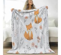 Générique Plaid Couverture Polaire Flanelle Doux Mignon Animal Renard, Imprimée Chaude Douce Moelleuse Couverture de Lit Jeté de Canapé 220 x 240 cm - Crème Convient Adulte et Enfant
