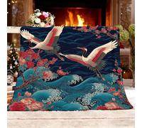 Générique Plaid Couverture Polaire Flanelle en Microfibre, Fleurs OnduléEs de Style Japonais Couverture lit Jeté de Canapé 2 Personnes, Bleu Plaid Fourrure Chaud et Doux en Peluche 150x200 cm