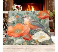 Générique Plaid Couverture Polaire Flanelle en Microfibre, Fleurs Plantes Motifs d'oiseaux Couverture lit Jeté de Canapé 1 Personnes, Coloré Plaid Fourrure Chaud et Doux en Peluche 100x130 cm