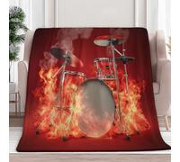Générique Plaid Couverture Polaire Flanelle Kit De Batterie Flame, Imprimé Chaude Douce Moelleuse Microfibre Rouge Couverture de Lit Couvre-lit Jeté de Canapé, Convient Adulte et Enfant, 150x200 cm