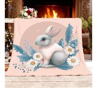 Générique Plaid Couverture Polaire Flanelle L 100x130 cm, Chaude Plaid Canapé Antistatique Illustration de Lapin Mignon Pelucheux Couverture de Lit et Jetée de Canapé Rose Clair pour Adulte et Enfant