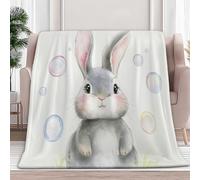 Générique Plaid Couverture Polaire Flanelle Lapin Gris Aquarelle, Imprimé Chaude Douce Moelleuse Microfibre Beige Couverture de Lit Couvre-lit Jeté de Canapé, Convient Adulte et Enfant, 130x150 cm