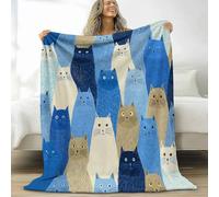 Générique Plaid Couverture Polaire Flanelle Mignon Animaux Chat, Imprimée Chaude Douce Moelleuse Couverture de Lit Jeté de Canapé 220 x 240 cm - Bleu Convient Adulte et Enfant