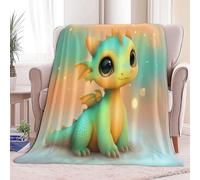 Générique Plaid Couverture Polaire Flanelle Mignon Dessin Animé Animal Dragon, Imprimée Chaude Douce Moelleuse Couverture de Lit Jeté de Canapé 220 x 240 cm - Vert Convient Adulte et Enfant