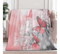 Générique Plaid Couverture Polaire Flanelle Papillon Fleurs Roses, Imprimé Chaude Douce Moelleuse Microfibre Rose Couverture de Lit Couvre-lit Jeté de Canapé, Convient Adulte et Enfant, 180x200 cm