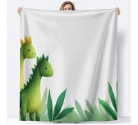 Générique Plaid Couverture Polaire Flanelle Pastel Dessins Animés Animaux Dinosaures, Imprimée Chaude Douce Moelleuse Couverture de Lit Jeté de Canapé 200 x 200 cm - Crème Convient Adulte et Enfant