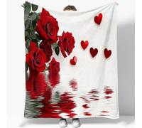Générique Plaid Couverture Polaire Fleurs Roses en Forme De Coeur Impression 3D Microfibre Couverture de lit en Flanelle Douce, Chaude et Confortable, Couverture de Canapé 150 x 200 cm
