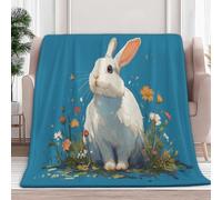 Générique Plaid Couverture Polaire Lapin Et Fleurs Sauvages Dessinés À La Main 100x130 cm Jeté de Canapé Couverture lit Flanelle Impression 3D, Plaid Fourrure Grand Chaud et Doux en Peluche