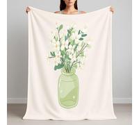 Générique Plaid Couverture Polaire Peluche 150 x 200 cm, Moelleuse et Chaude Beige Clair Plaid pour Canapé ou Lit, Minimal Vase Fleurs Blanches Couverture Chaude Toutes Les Saisons
