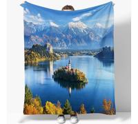 Générique Plaid Couverture Polaire Photographie Lac De Bled Impression 3D Microfibre Couverture de lit en Flanelle Douce, Chaude et Confortable, Couverture de Canapé 150 x 200 cm