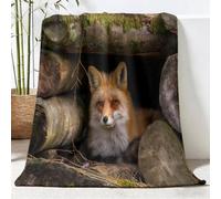 Générique Plaid Couverture Polaire, Rustique Pastoral Impression Douce Flanelle Couverture de Lit Plaid, Animal Renard Rondin Mousse Jeté de Canapé Convient Adultes et Enfants Rester, 220x240 cm