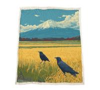 Générique Plaid Couverture Polaire Sherpa, Art Corbeau Montagne Flanelle en Microfibre Réversible, Jeté de Canapé & Couverture de Lit, Ultra Doux et Chaud, Anti-Boulochage, Jaune, 150 x 150 cm