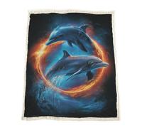 Générique Plaid Couverture Polaire Sherpa, Fantaisie Dauphin Feu Flanelle en Microfibre Réversible, Jeté de Canapé & Couverture de Lit, Ultra Doux et Chaud, Anti-Boulochage, Bleu, 150 x 200 cm