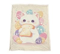 Générique Plaid Couverture Polaire Sherpa, Illustr Chat Luciole Flanelle en Microfibre Réversible, Jeté de Canapé & Couverture de Lit, Ultra Doux et Chaud, Anti-Boulochage, Blanc, 150 x 150 cm