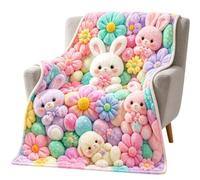 Générique Plaid Couverture Toutes Saisons Douce Décorative Confortable | Jeté De Lit Imprimé Fleur Lapin Pour Femmes Filles Adolescents Personnes Âgées Fauteuil Relax Détente Lecture Coucher