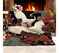 Générique Plaid Douillet 100x130 cm 1 Personnes Grue à Couronne Rouge de Style Japonais Couverture en Polaire, Couverture Sherpa, Jeté de Canapé, Blanc Chaude et Douce et Moelleuse pour l'hiver