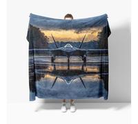 Générique Plaid Douillet 180x200 cm 1 Personnes ModèLe d'avion de Chasse Moderne Couverture en Polaire, Couverture Sherpa, Jeté de Canapé, Bleu Chaude et Douce et Moelleuse pour l'hiver