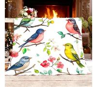 Générique Plaid Doux et Confortable Canapé Couverture Aquarelle Branches Fleurs Animaux Oiseaux Couverture Polaire Flanelle Coloré pour Canapé Lit Pique-Nique en Camping Parc-Jardin Plage L 100x130cm